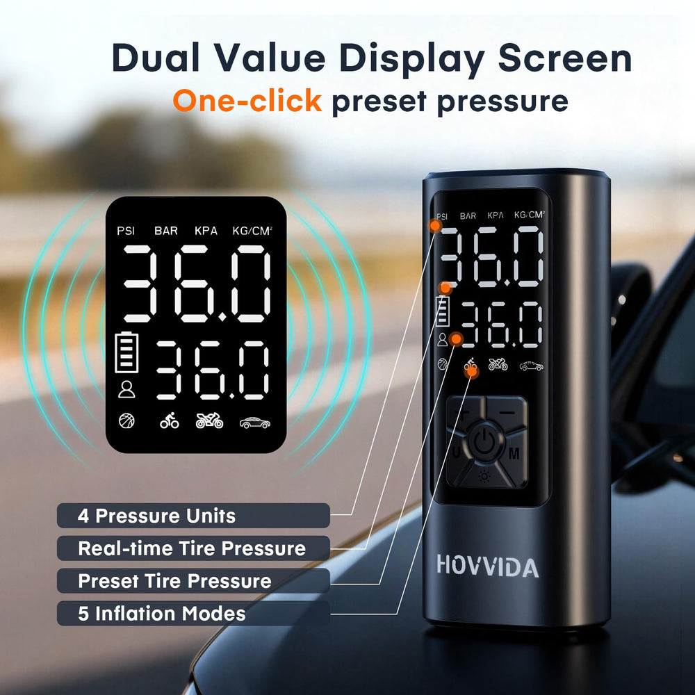 HOVVIDA compact pump inside glove box illustrating easy vehicle storage