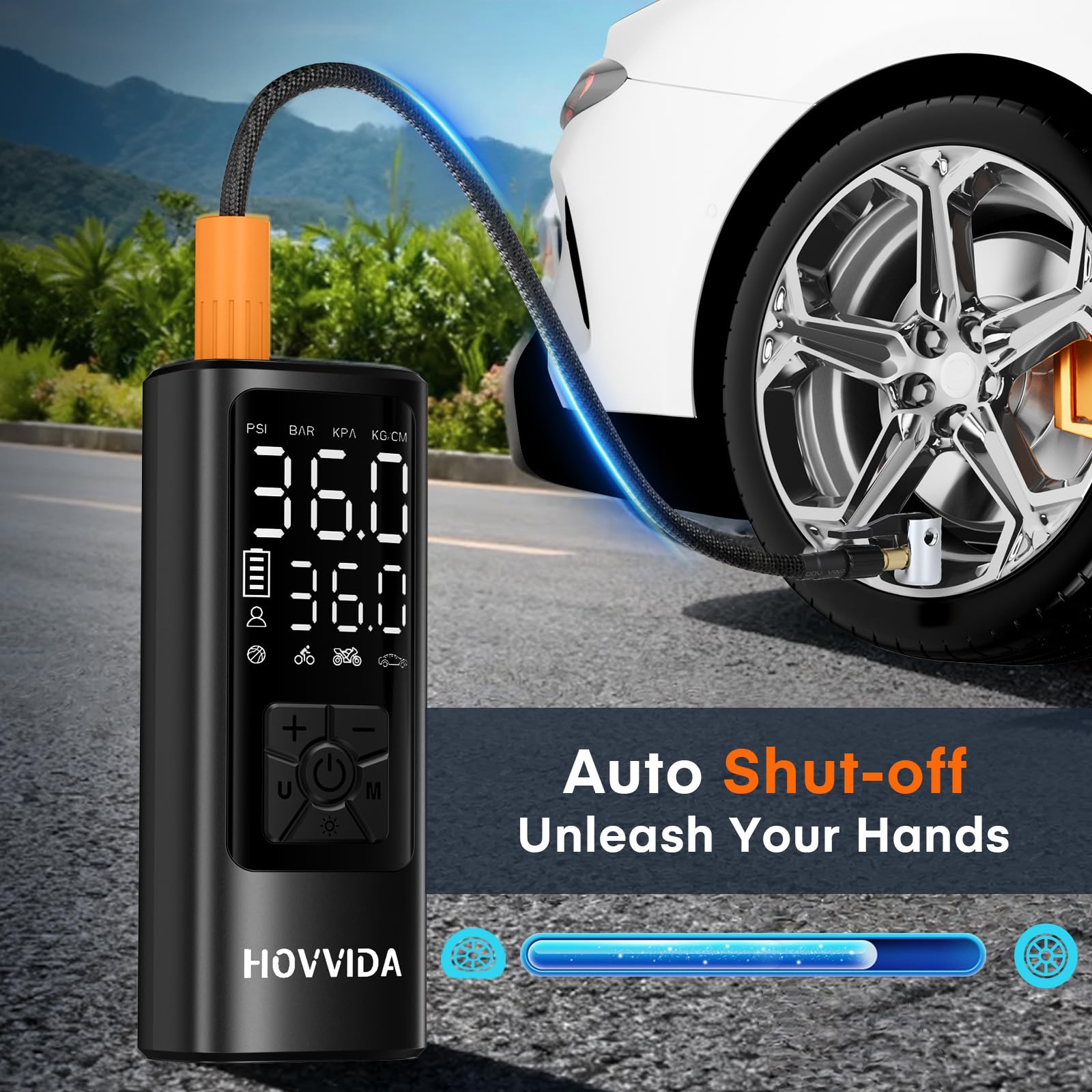 HOVVIDA built-in LED light illuminating valve connection for safe nighttime use