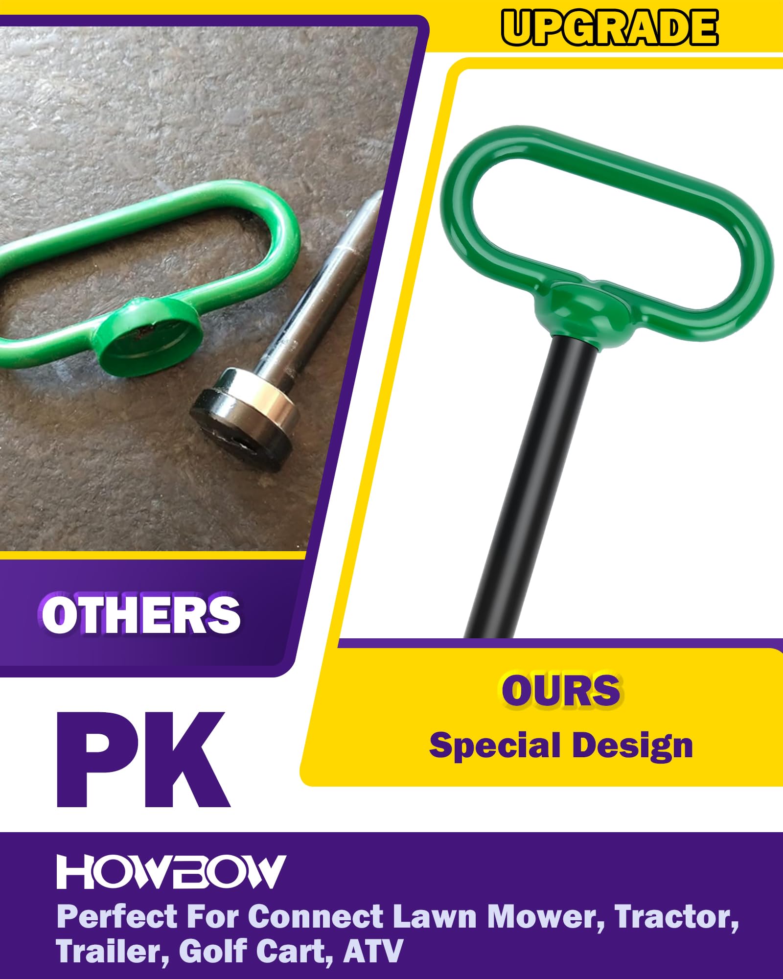 HOWBOW hitch mounted on a zero-turn mower illustrating ready-to-tow capability