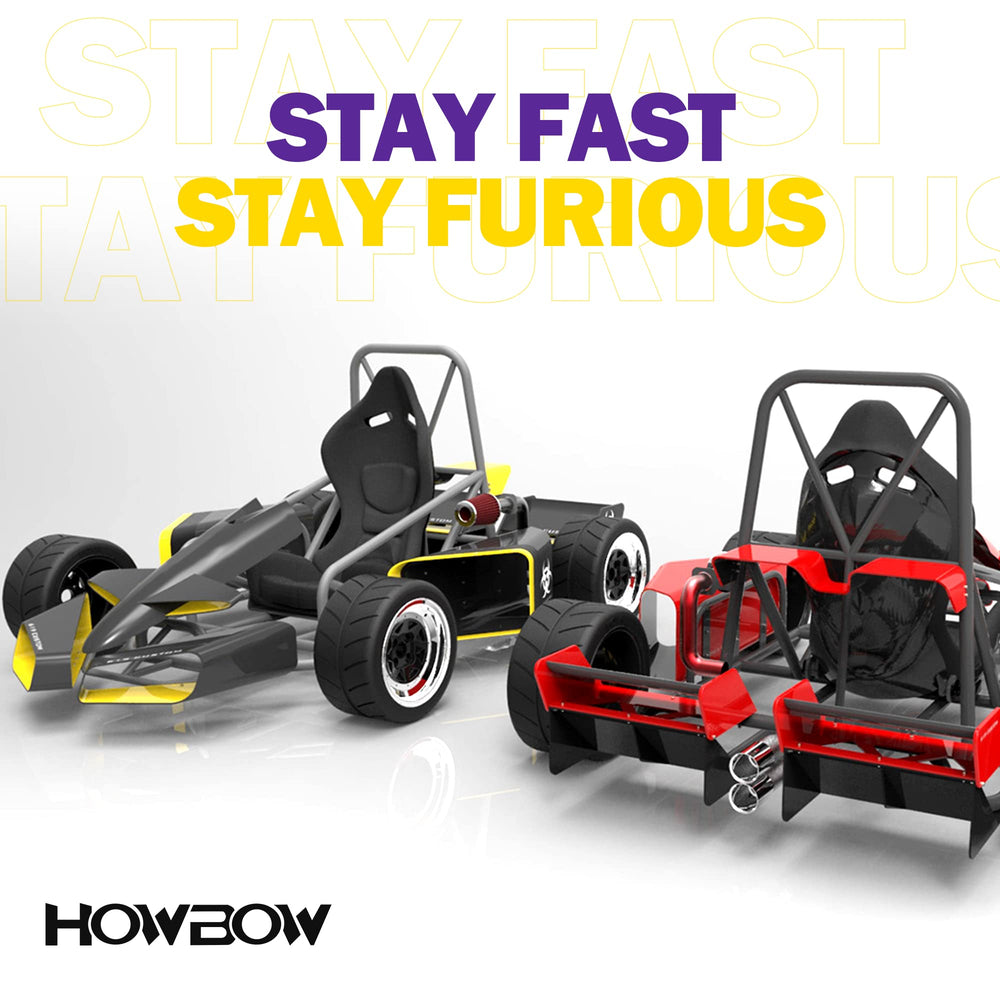 HOWBOW lifestyle image of go-kart with upgraded pedals for confident driving