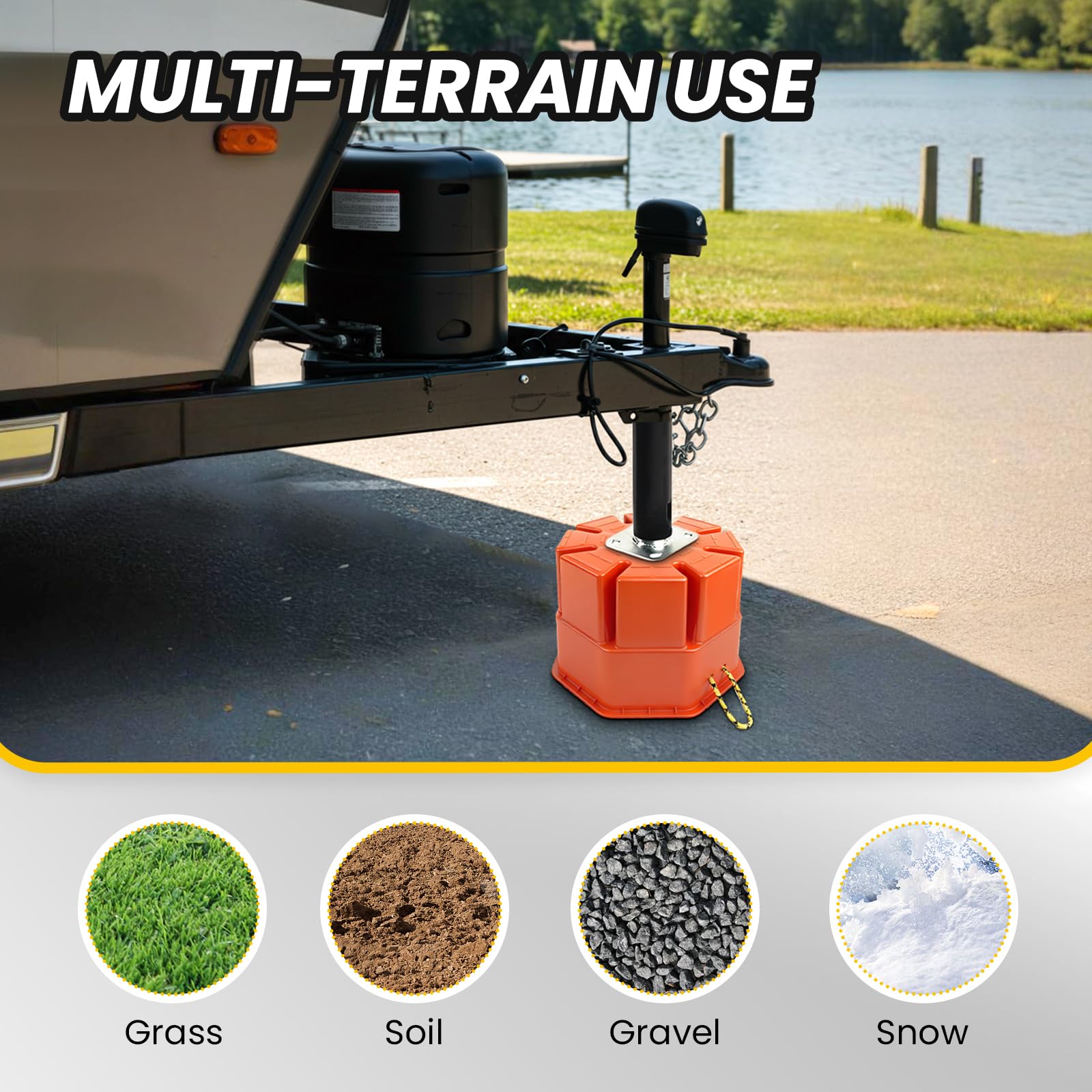 HOXWELL at campsite supporting trailer and improving campsite stability