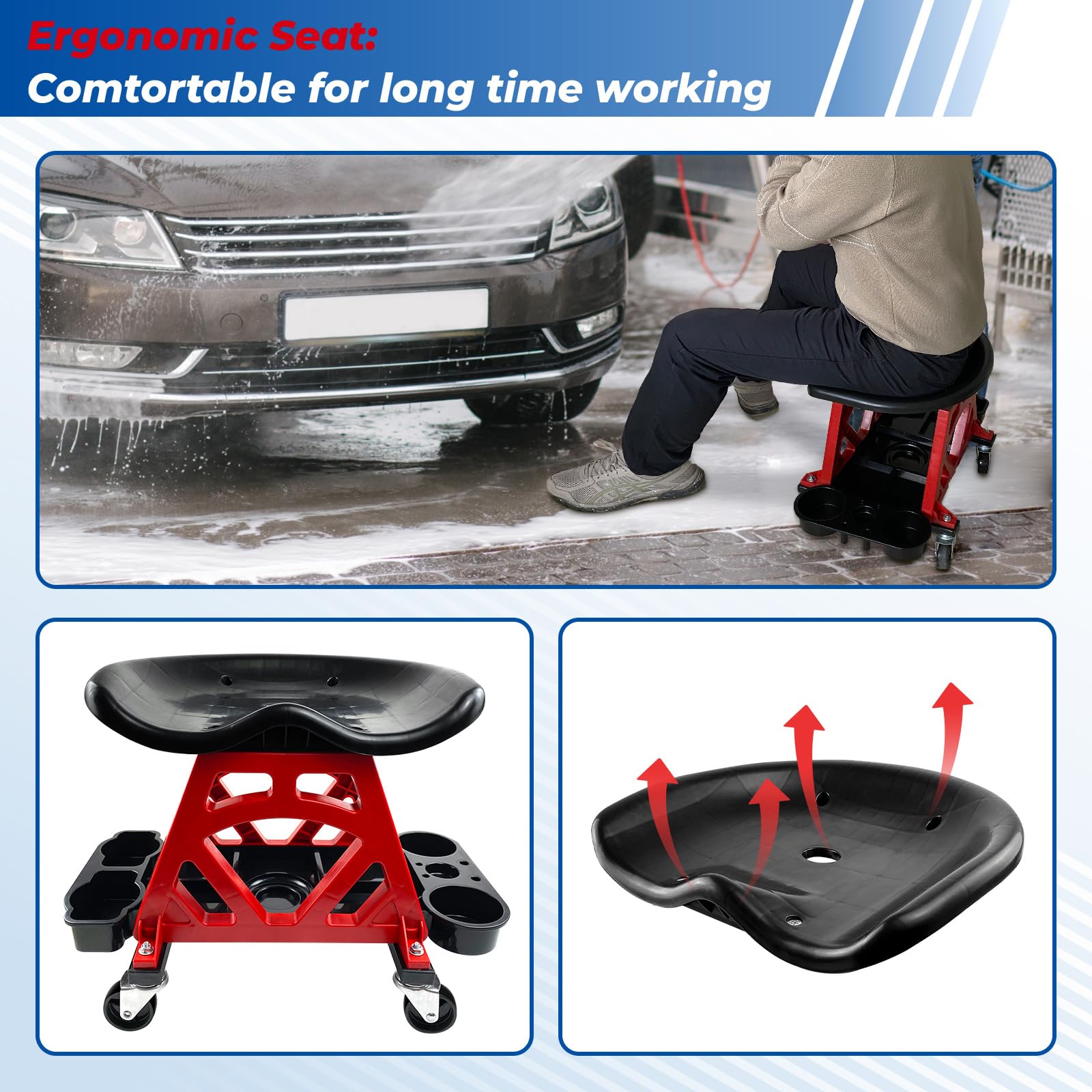 HOXWELL seat detail showing semicircular concave shape for comfort and proper positioning