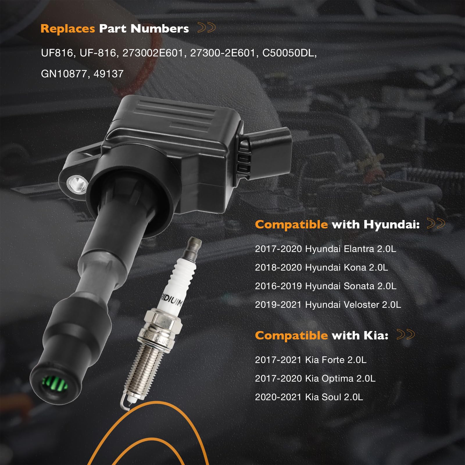 HQPASFY ignition coil close-up showing robust connector and insulation benefit