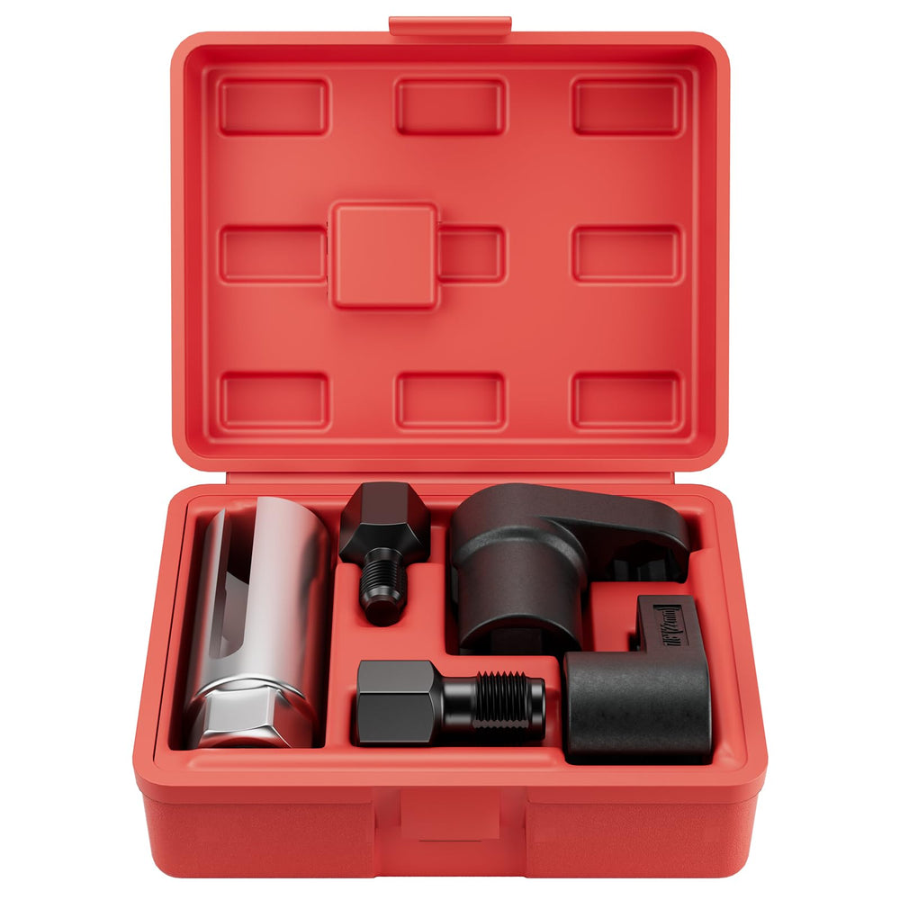 HTOMT front packaging open showing complete 5-piece oxygen sensor kit and case benefit organization