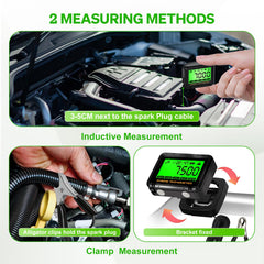 HTPREC clip-on signal pickup clamped to spark plug wire for safe sensing