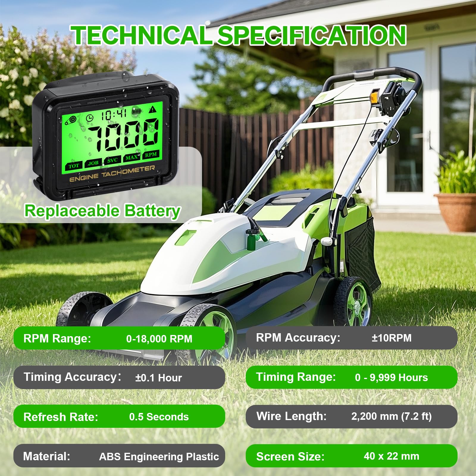 HTPREC mounted on a lawn mower tracking run hours for service