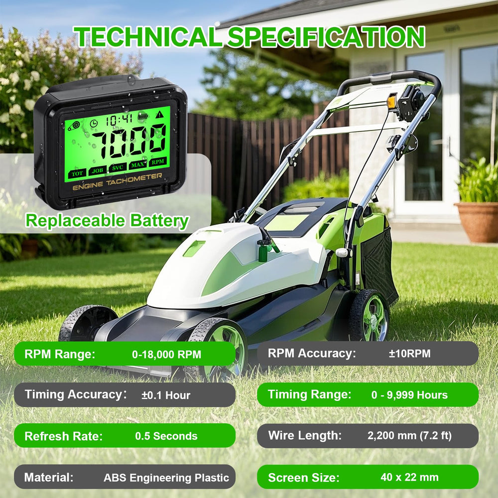 HTPREC mounted on a lawn mower tracking run hours for service