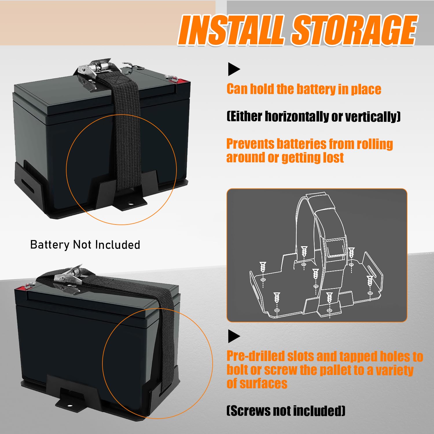 HUAREW adjustable metal strap detail, ensures tight battery retention