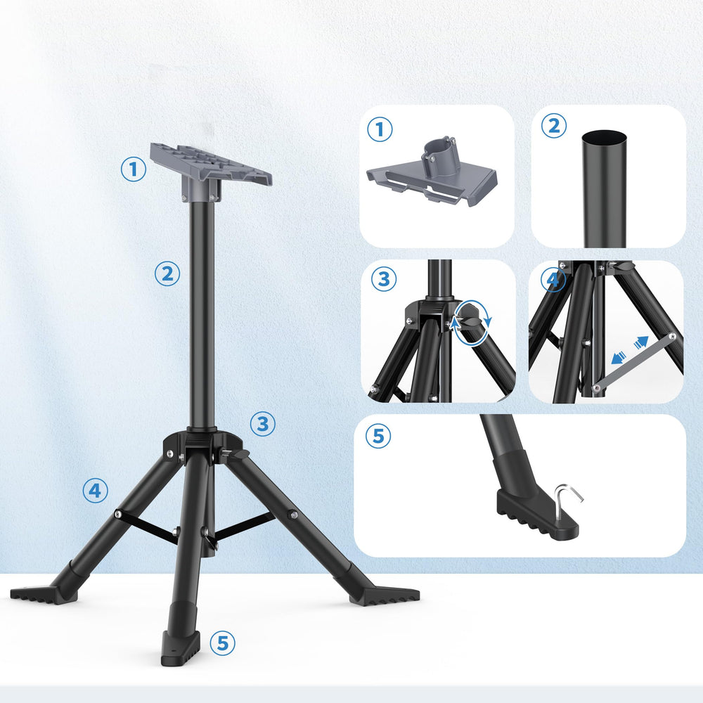 Hugener tripod quick-lock height adjustment mechanism for secure positioning