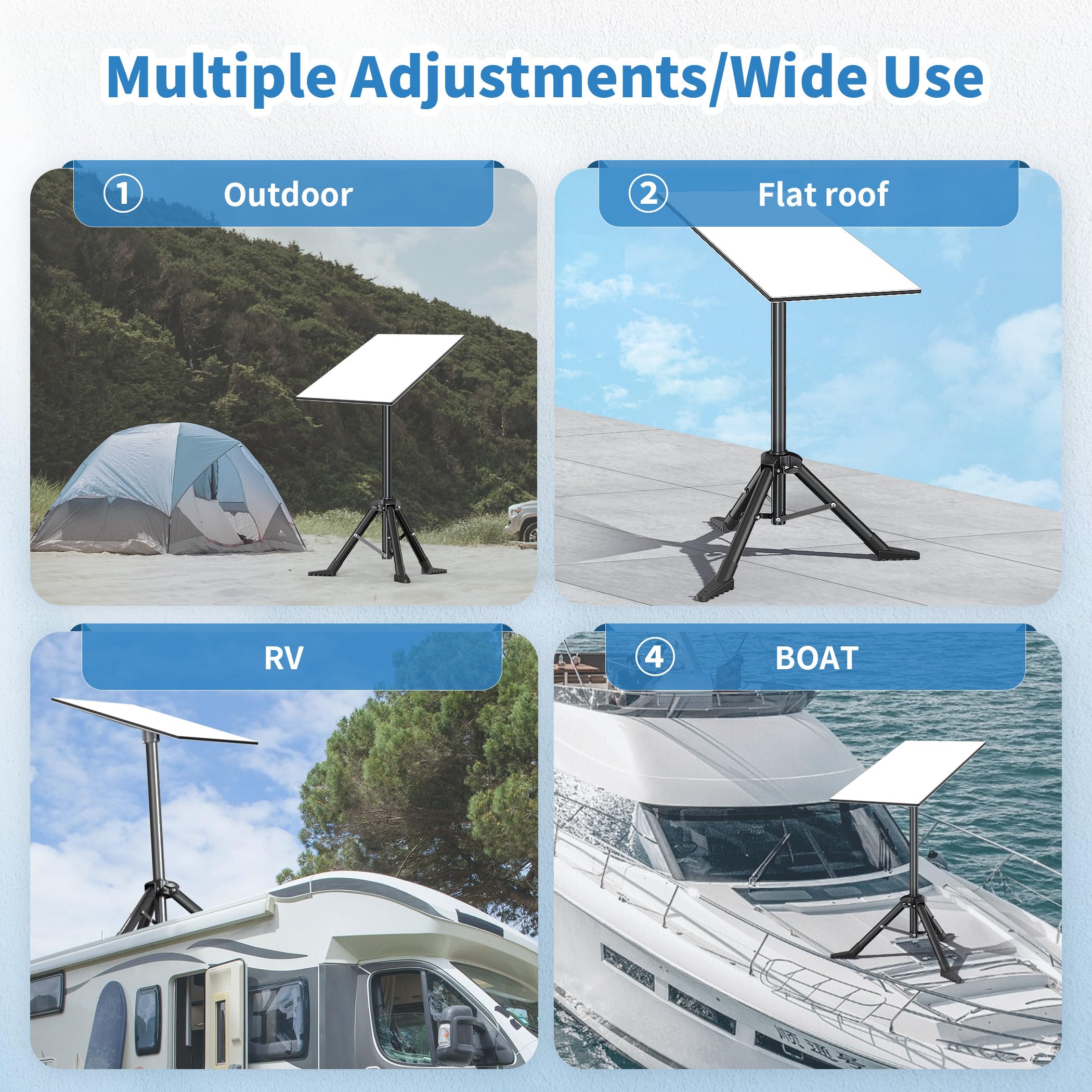 Hugener tripod with Starlink dish mounted demonstrating stable placement