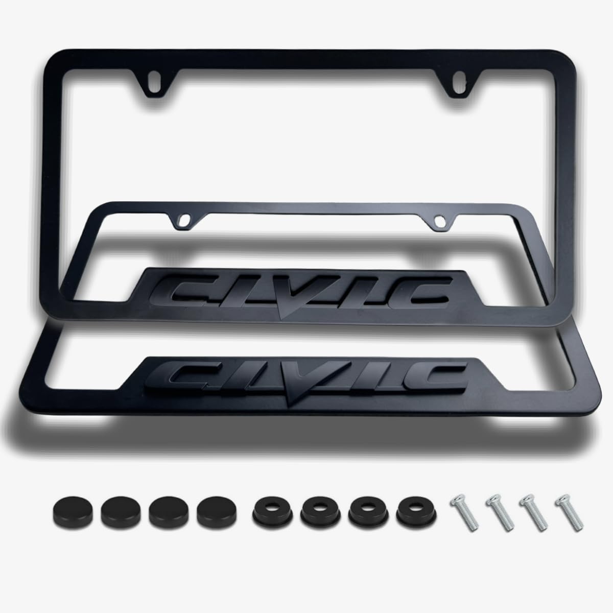 HUIANTS front view of license plate frame showing neat finished look and protection
