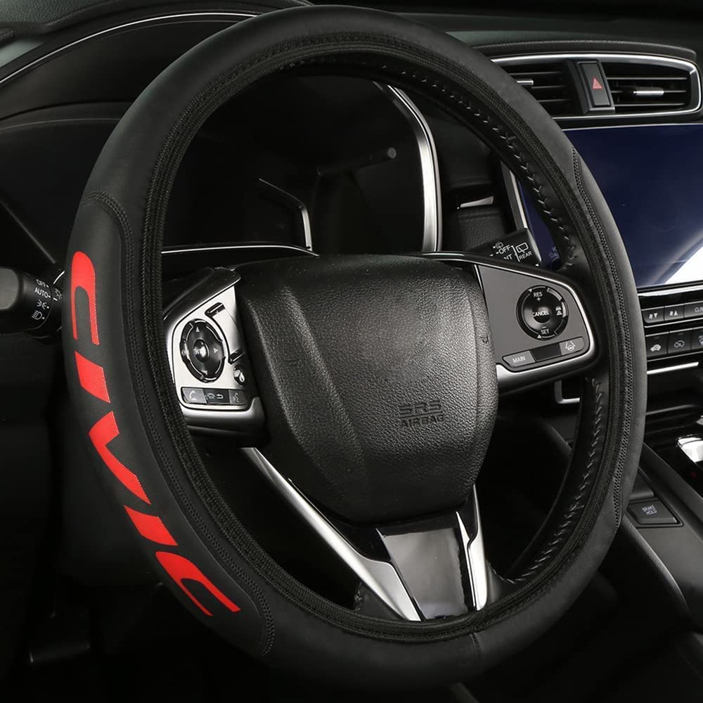 HUIANTS red steering wheel cover front view showing sporty look and protection