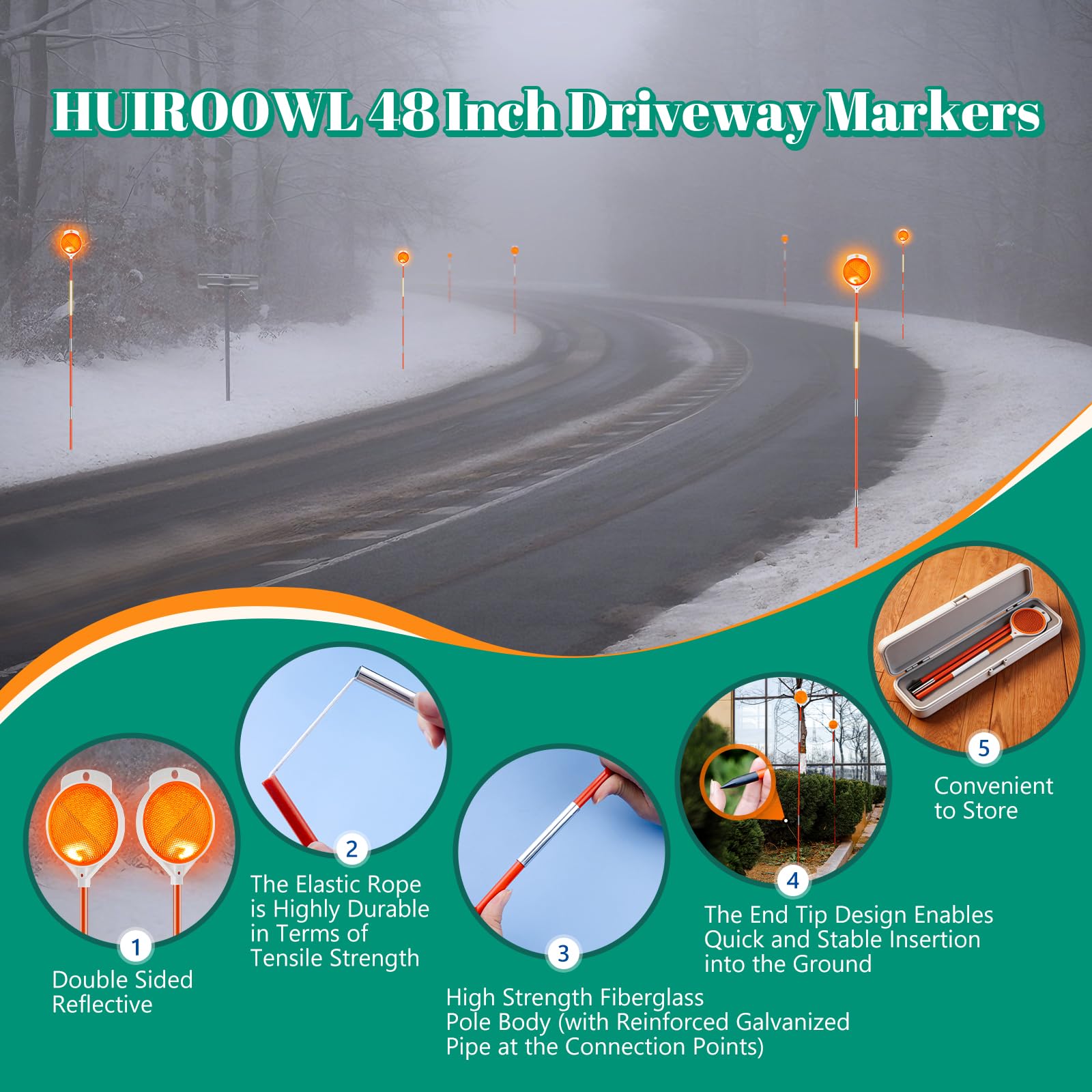 HUIROOWL markers used as snowplow guides on a snowy road reducing boundary collisions