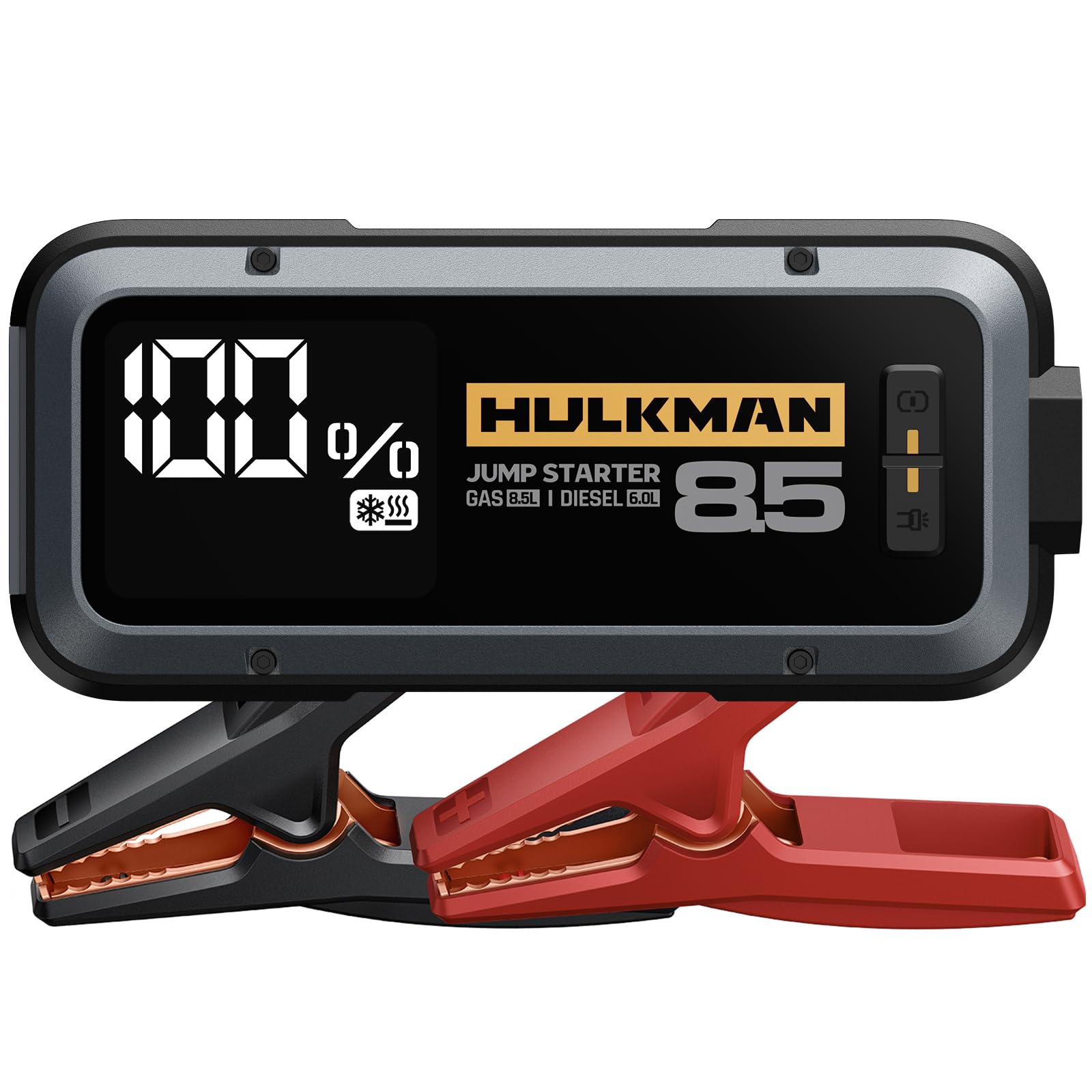 Hulkman Alpha85S front display showing status and battery level for quick checks