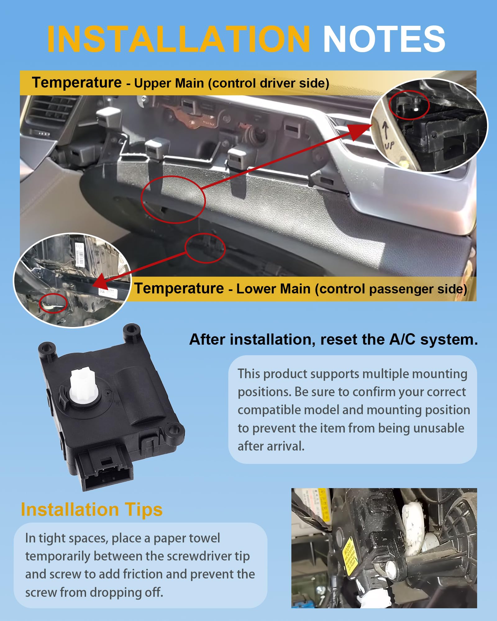 Humoony actuator mounted under dash demonstrating correct installation