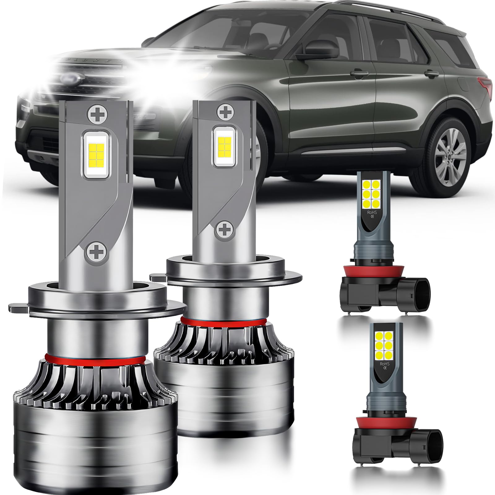 HUOKEDS front packaging showing four-bulb kit and clear upgrade benefits