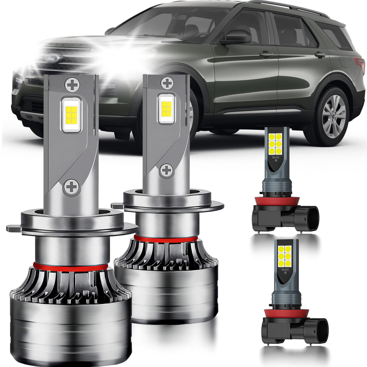 HUOKEDS front packaging showing four-bulb kit and clear upgrade benefits