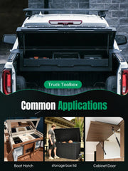 HUOPO mounting brackets and screws spread, displays all included hardware for quick install