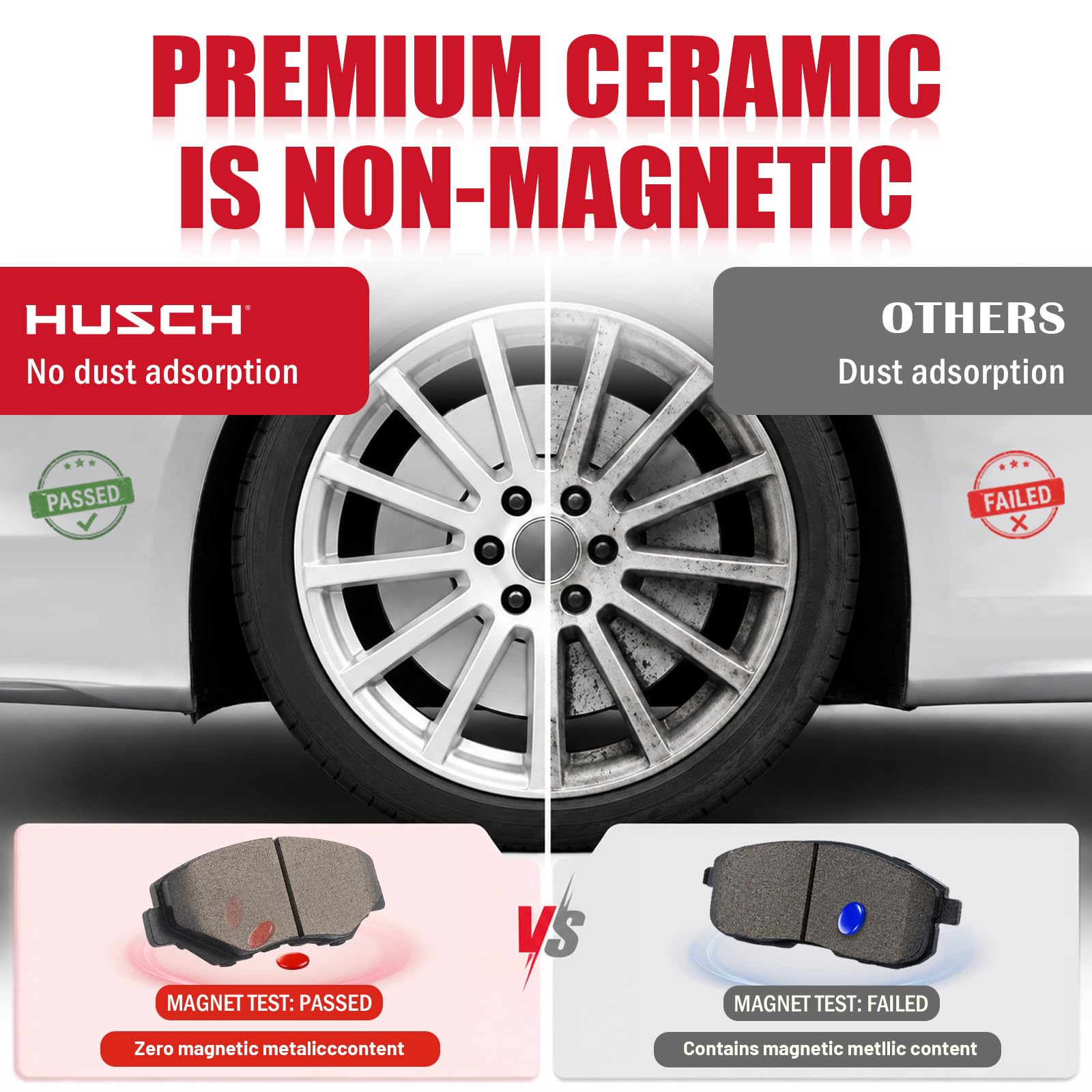 HUSCH brake pad measured with ruler showing precise OEM fit