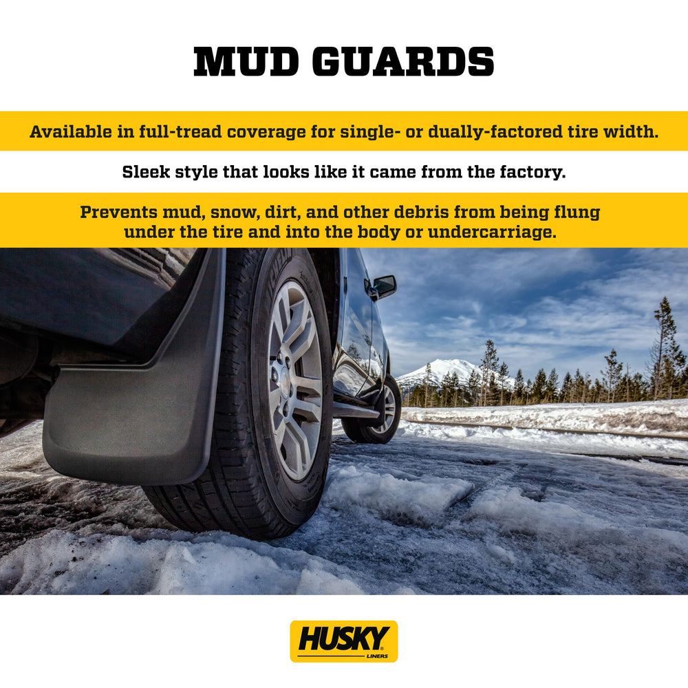 Husky Liners rear mud guard close-up highlighting coverage and durability