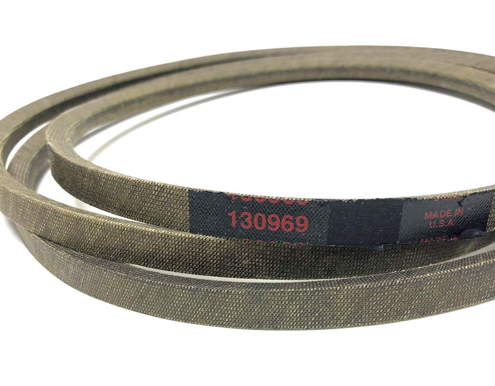 Husqvarna V-belt 532130969 installed on mower pulley demonstrating correct fit and smooth operation