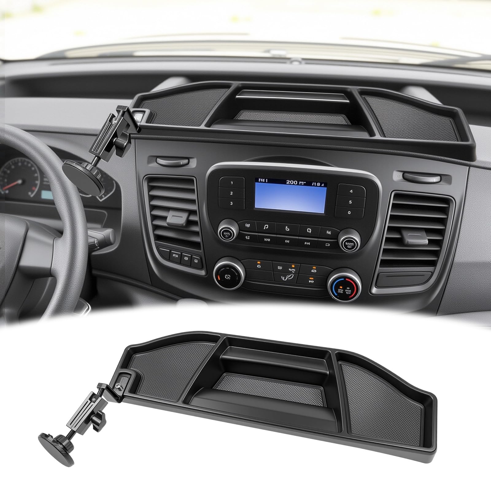 HUYINPJ front view of dashboard phone holder shows organized console benefit