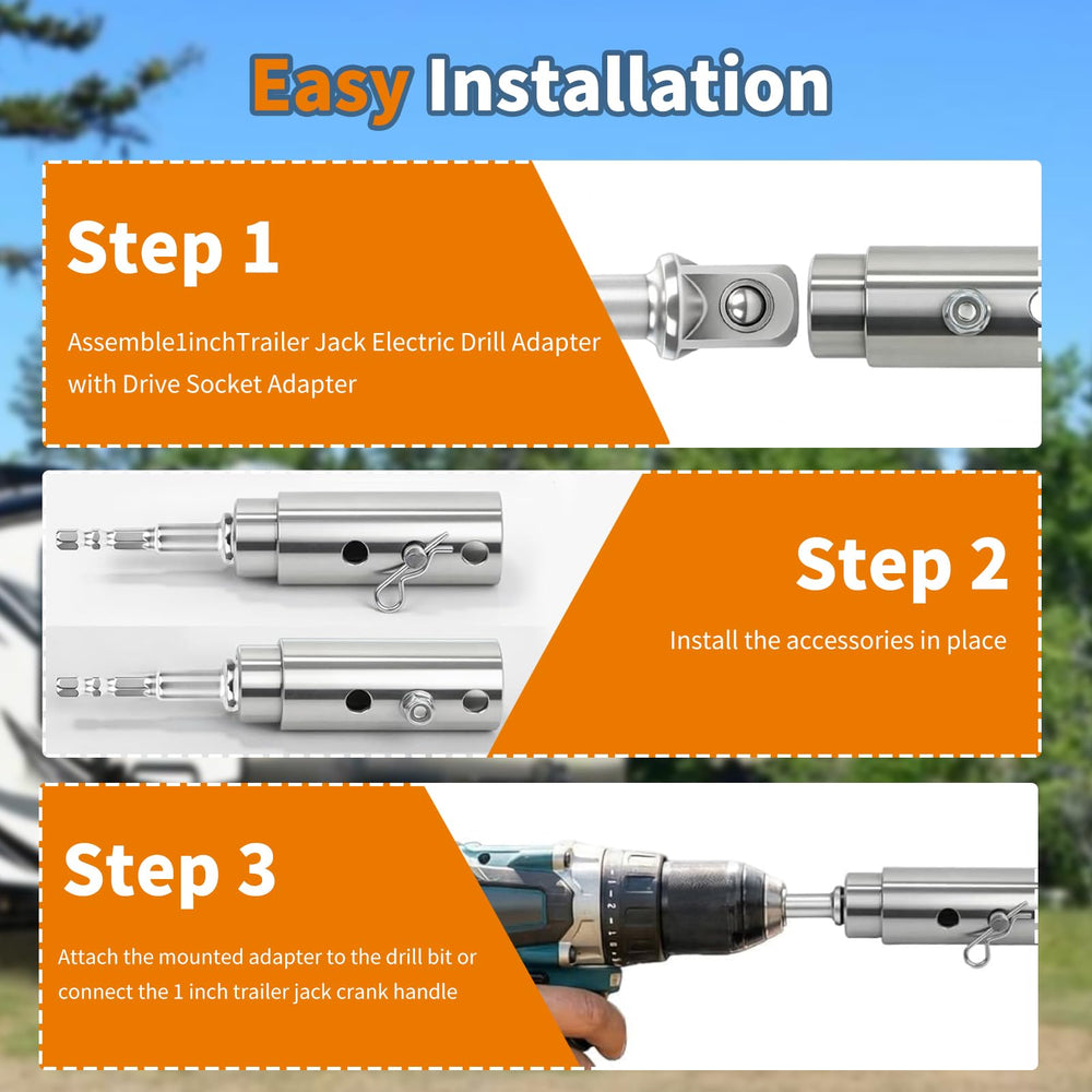 HVJ adapter installed on a trailer jack showing fast drill operation benefit