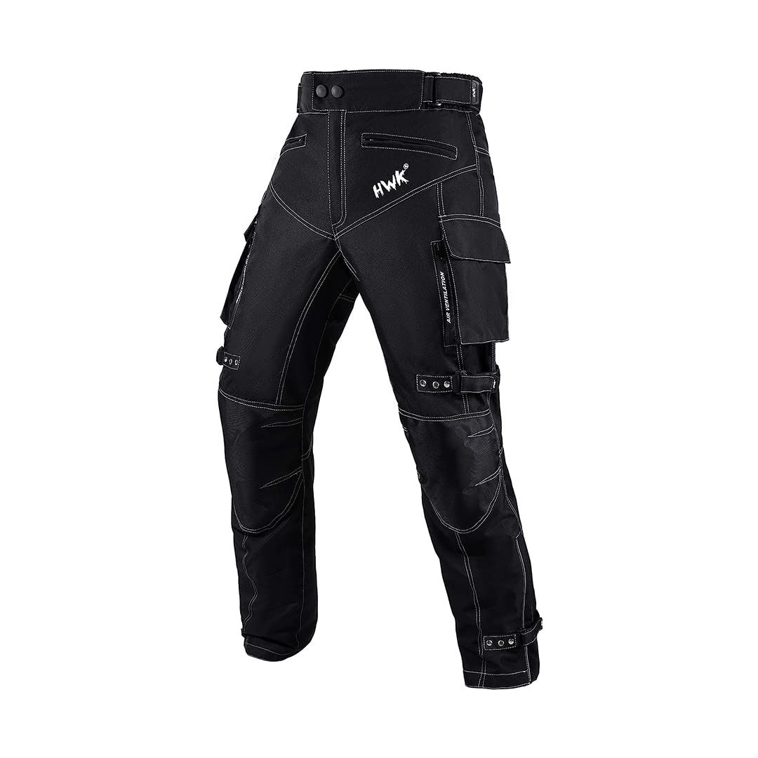 HWK Motorsports Apparel front view of black motorcycle pants showing fit and pockets for confident riding
