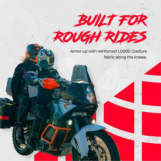 HWK Motorsports Apparel pants beside helmet for scale and practical commuter gear comparison