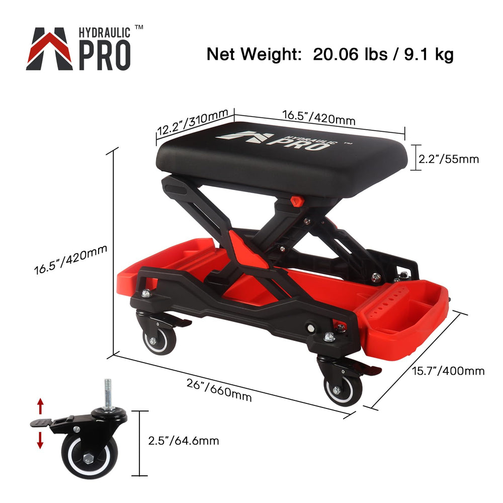 HYDRAULIC PRO rolling creeper seat in garage speeding up automotive tasks