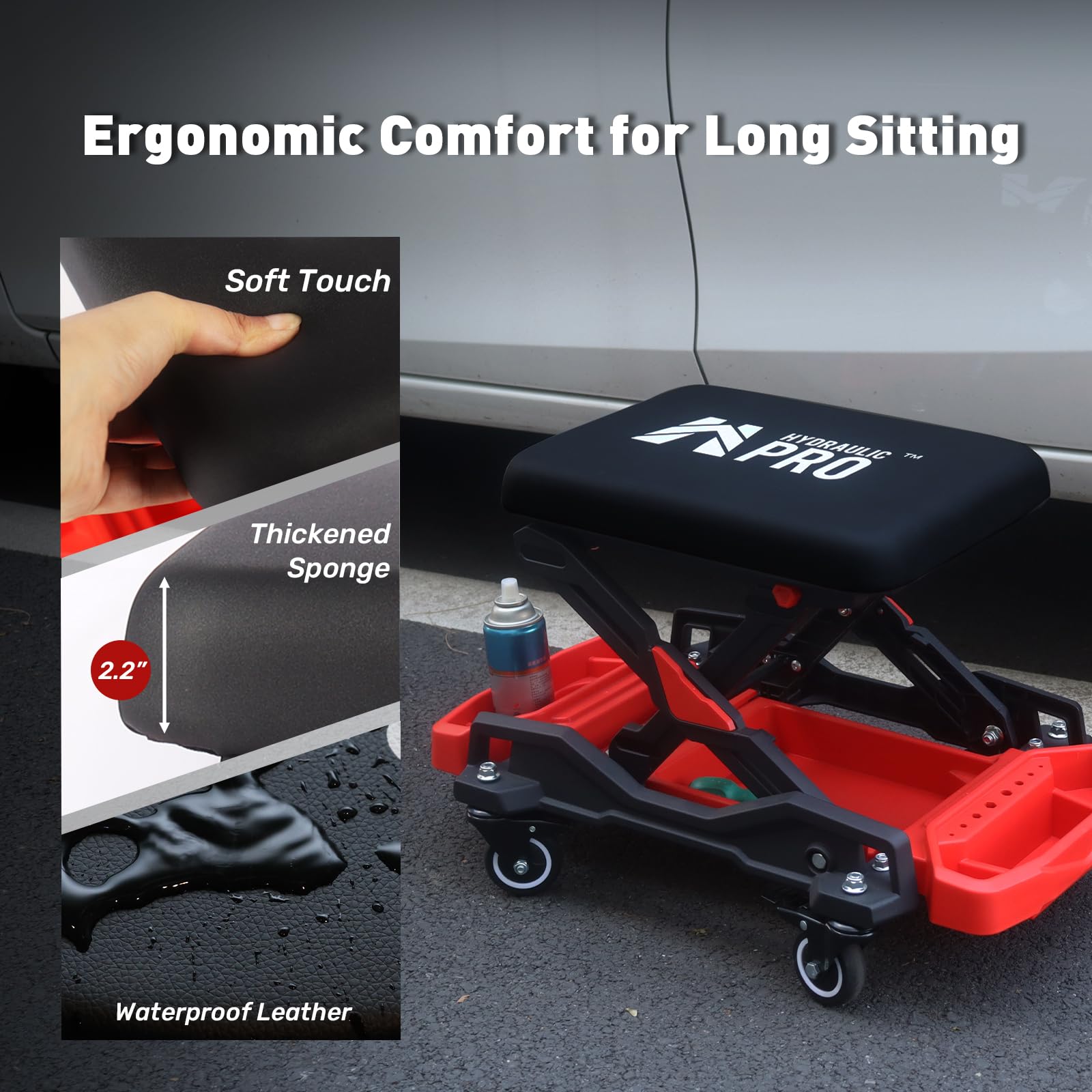 HYDRAULIC PRO side profile showing 16.5 inch ergonomic working height