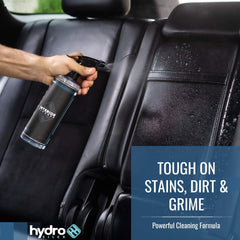 HydroSilex spray on leather seat demonstrating quick stain removal benefit