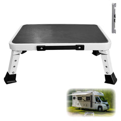 HYMIC front view folded stool showing compact storage and portability