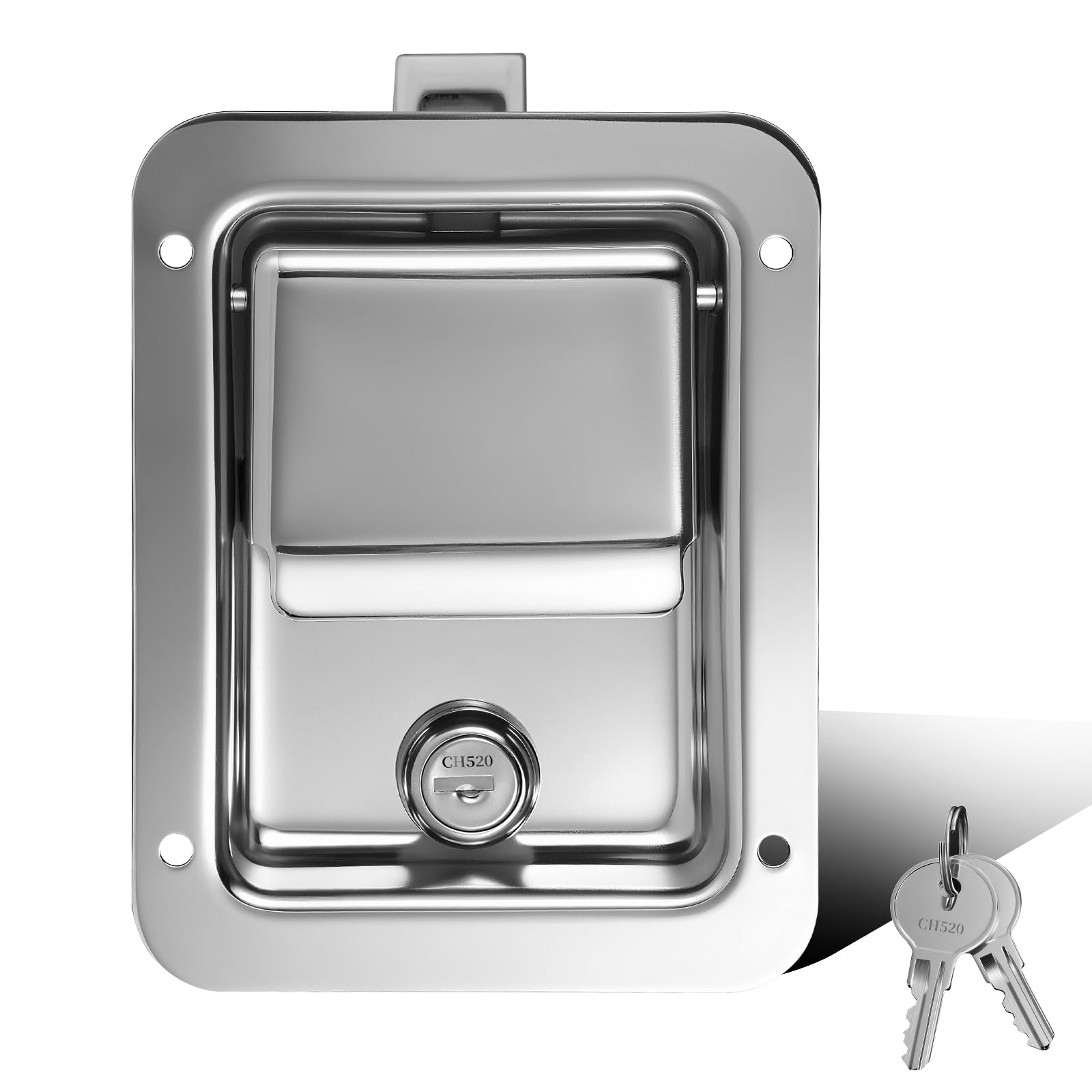 HYWJC paddle latch front view showing clean stainless face and low profile benefit