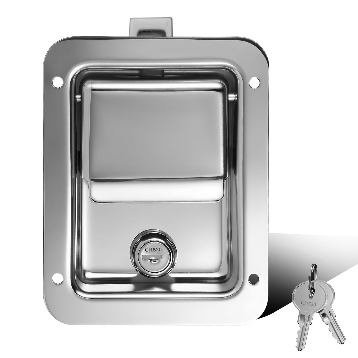 HYWJC paddle latch front view showing clean stainless face and low profile benefit