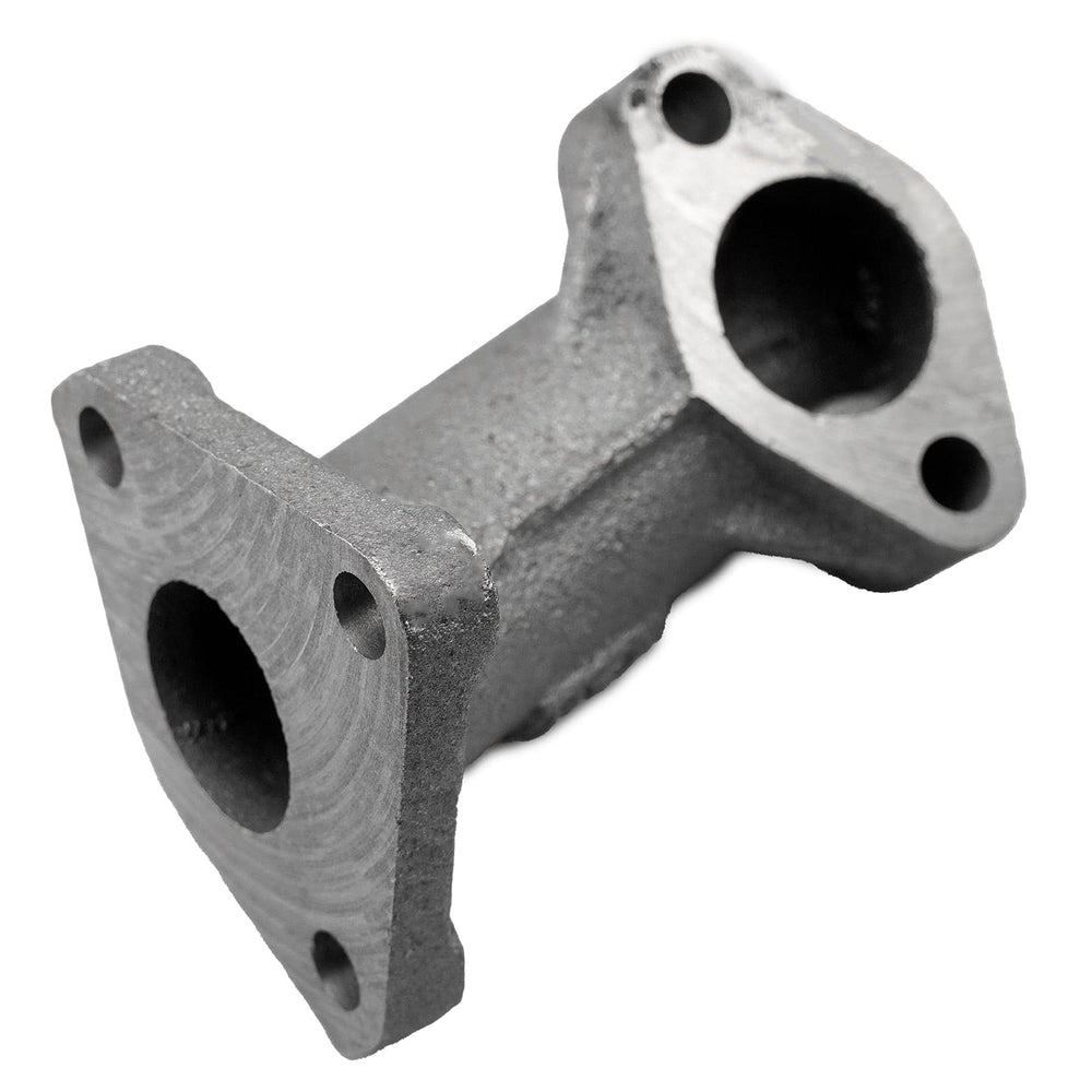 HZ muffler side view with exhaust pipe highlighting exact-fit alignment benefit