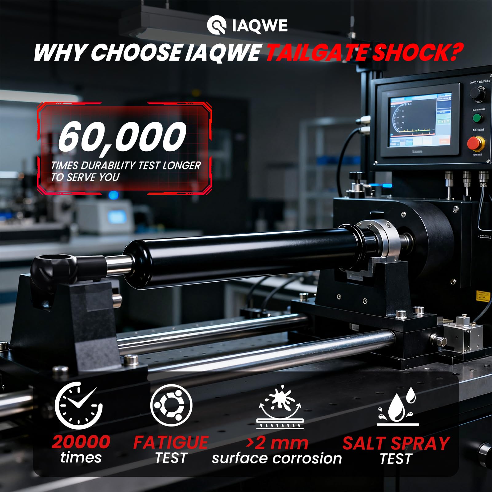 IAQWE shock next to ruler showing compact size and correct fitment