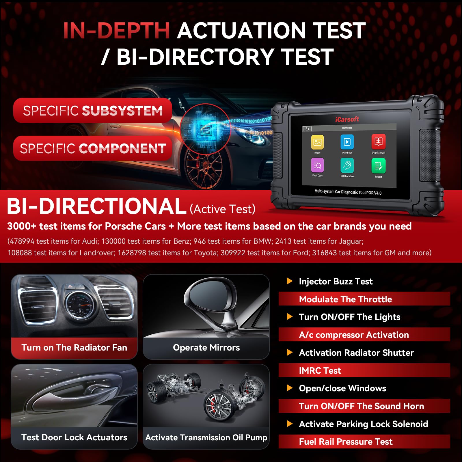 iCarsoft POR V4.0 close-up of buttons for precise control during diagnostics