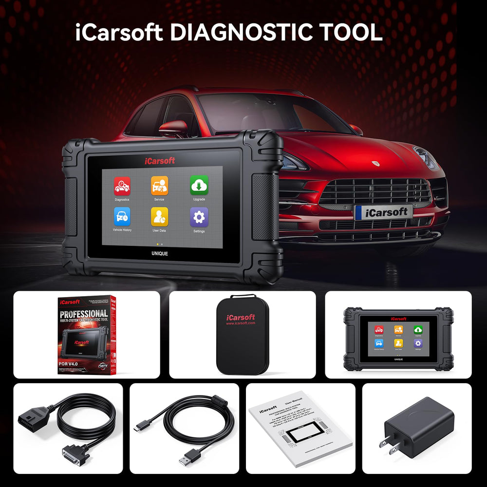 iCarsoft POR V4.0 box with cables and manual providing everything needed to start diagnostics