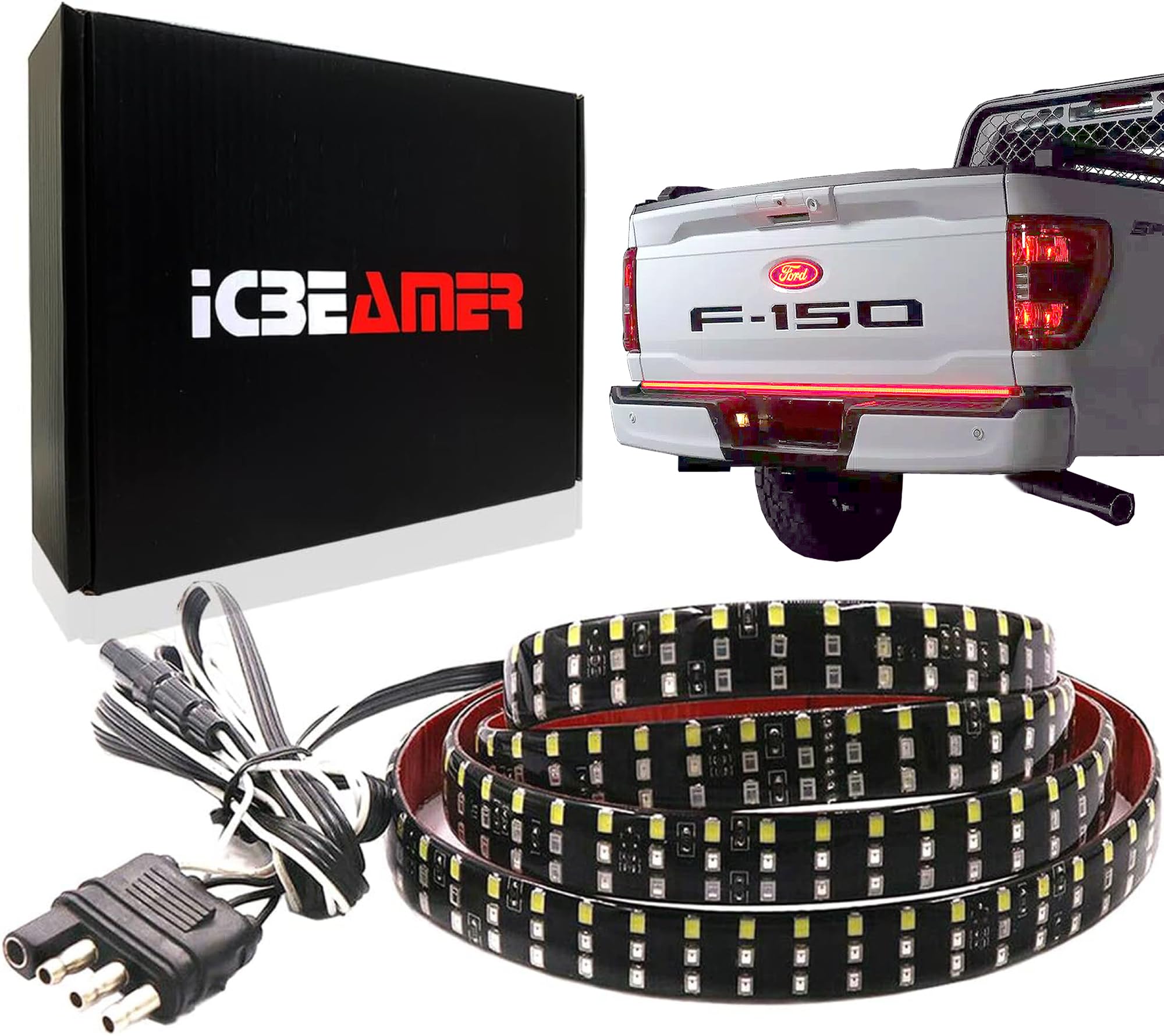 ICBEAMER front view of 60-inch triple-row tailgate bar showing full-width visibility and safety