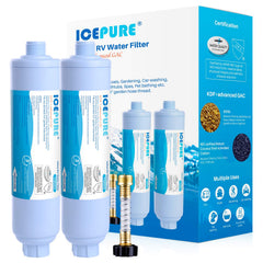 ICEPURE front packaging showing two inline filters and benefits