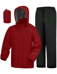 iCreek red rain suit front view showing full coverage and protection