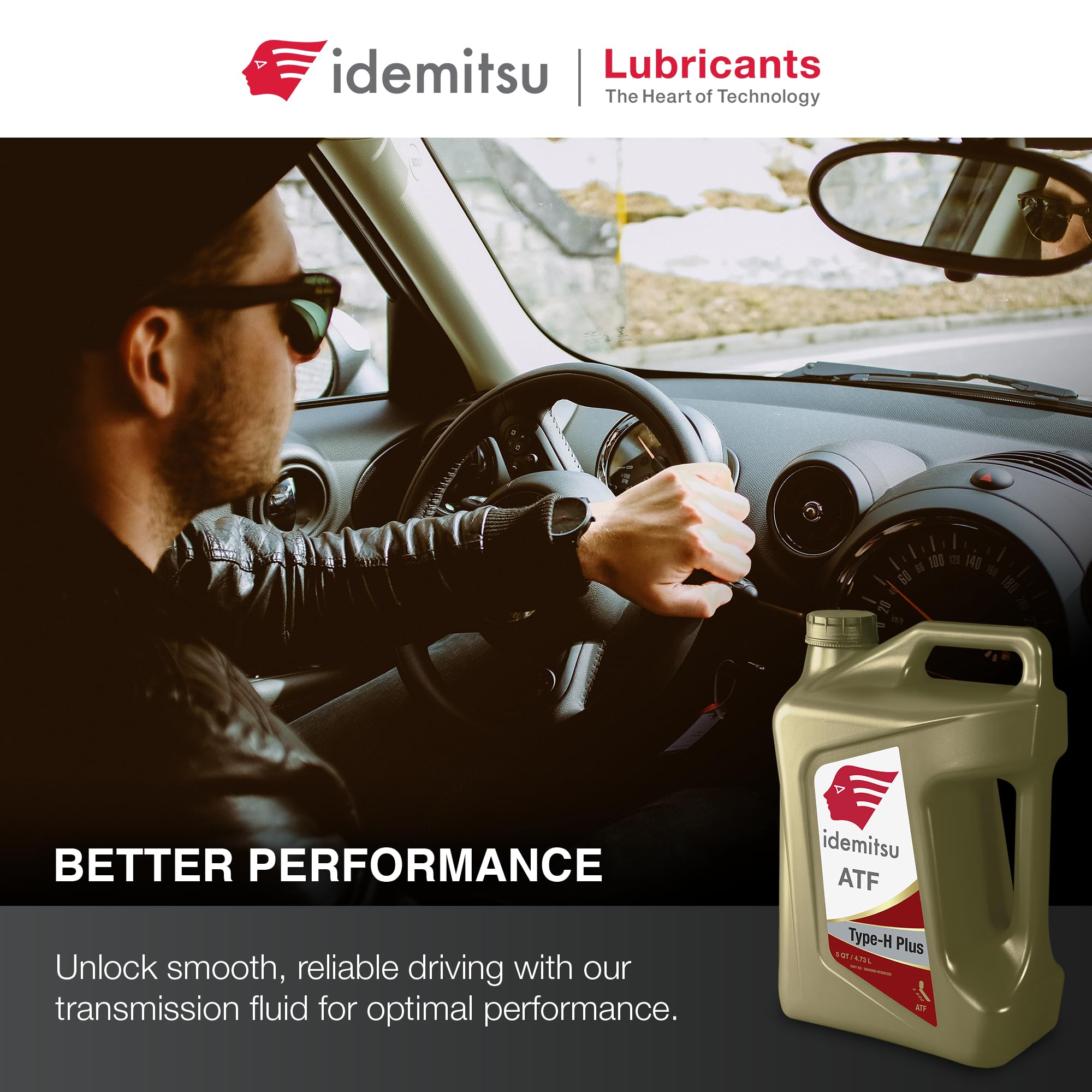 Idemitsu ATF Type H-Plus bottle in a garage setting to convey professional maintenance