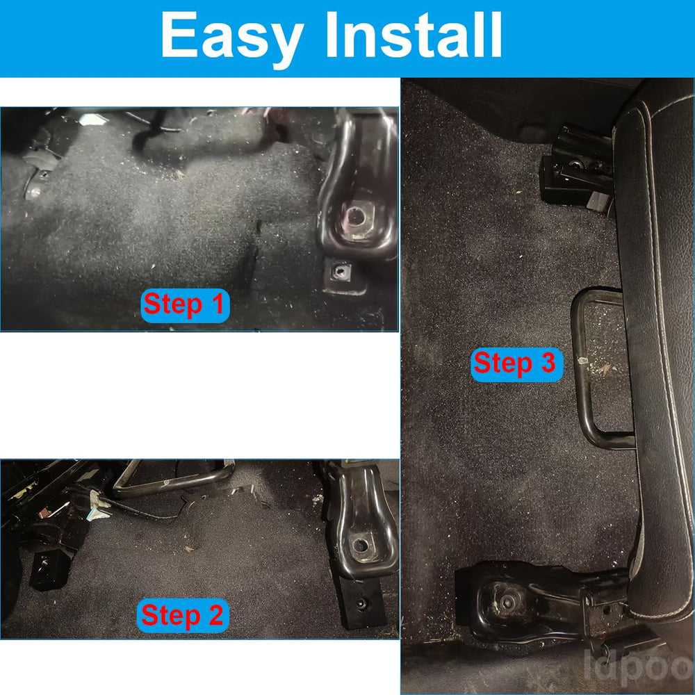 Idpoo installed spacer under Jeep seat demonstrating raised seat front