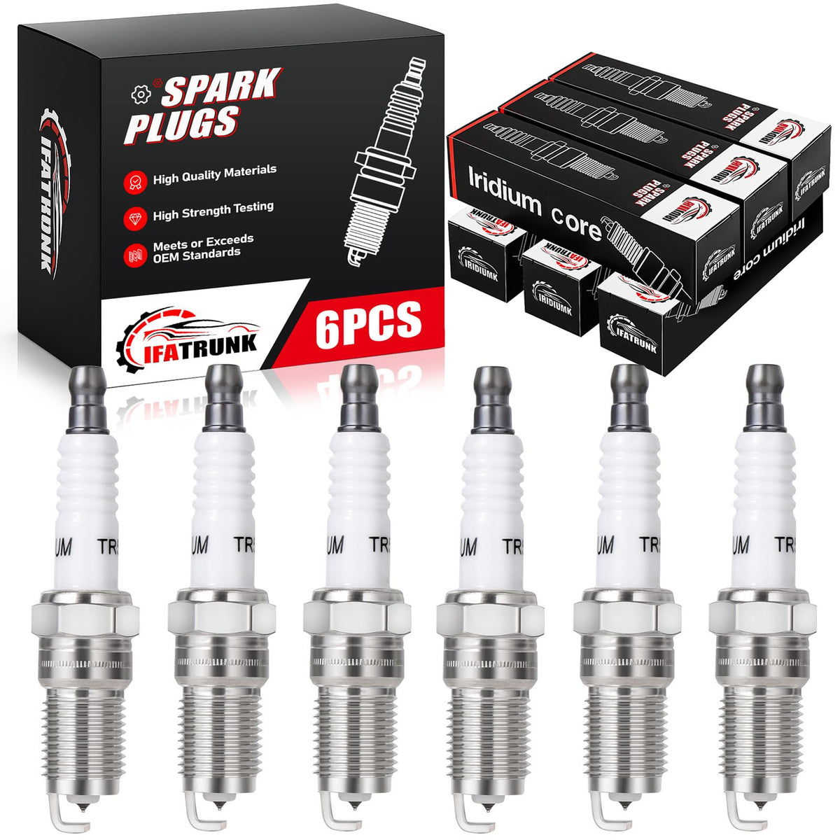 IFATRUNK front packaging showing six iridium plugs and clear label, reliable replacement benefit