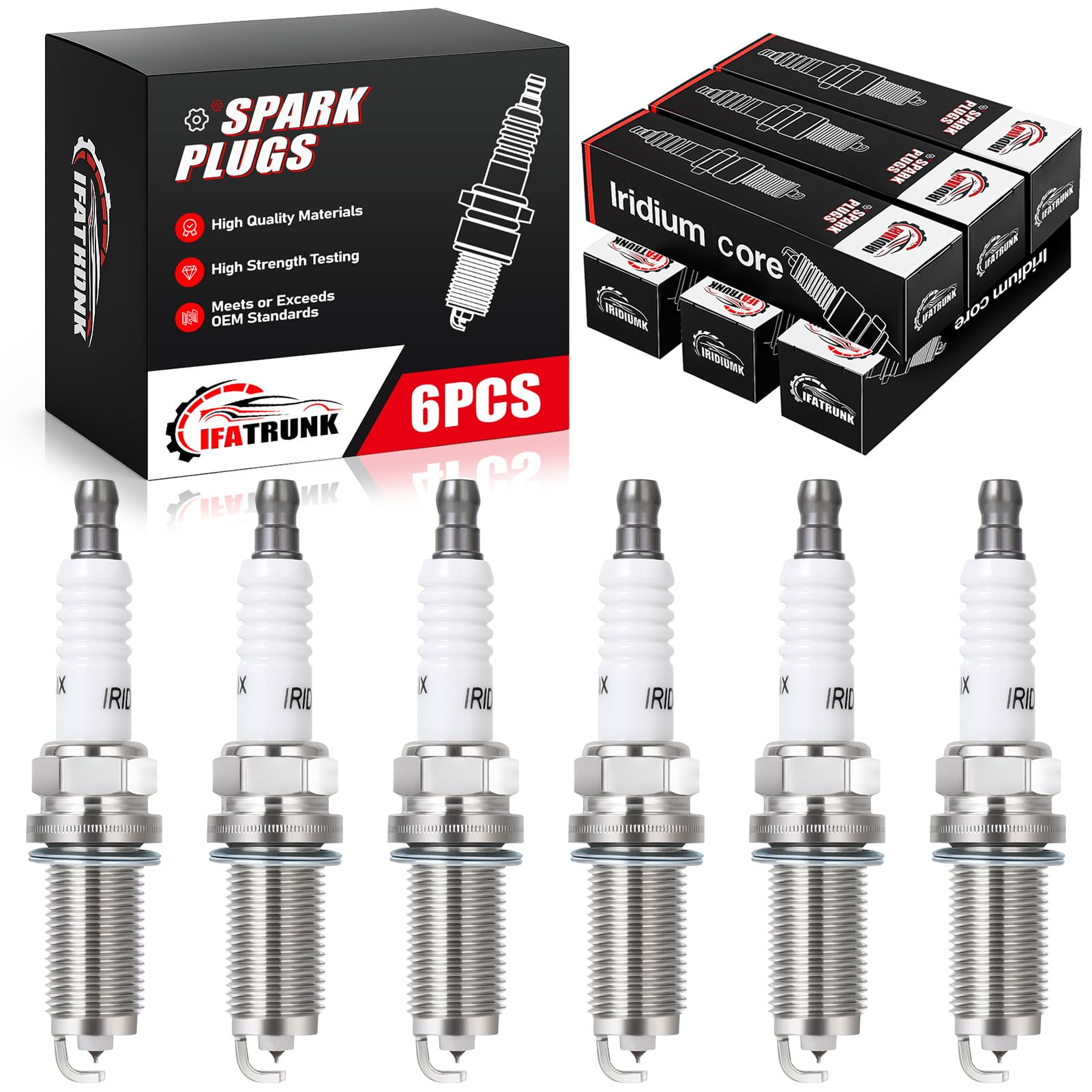 IFATRUNK front packaging showing six spark plugs and part info, clear identification benefit
