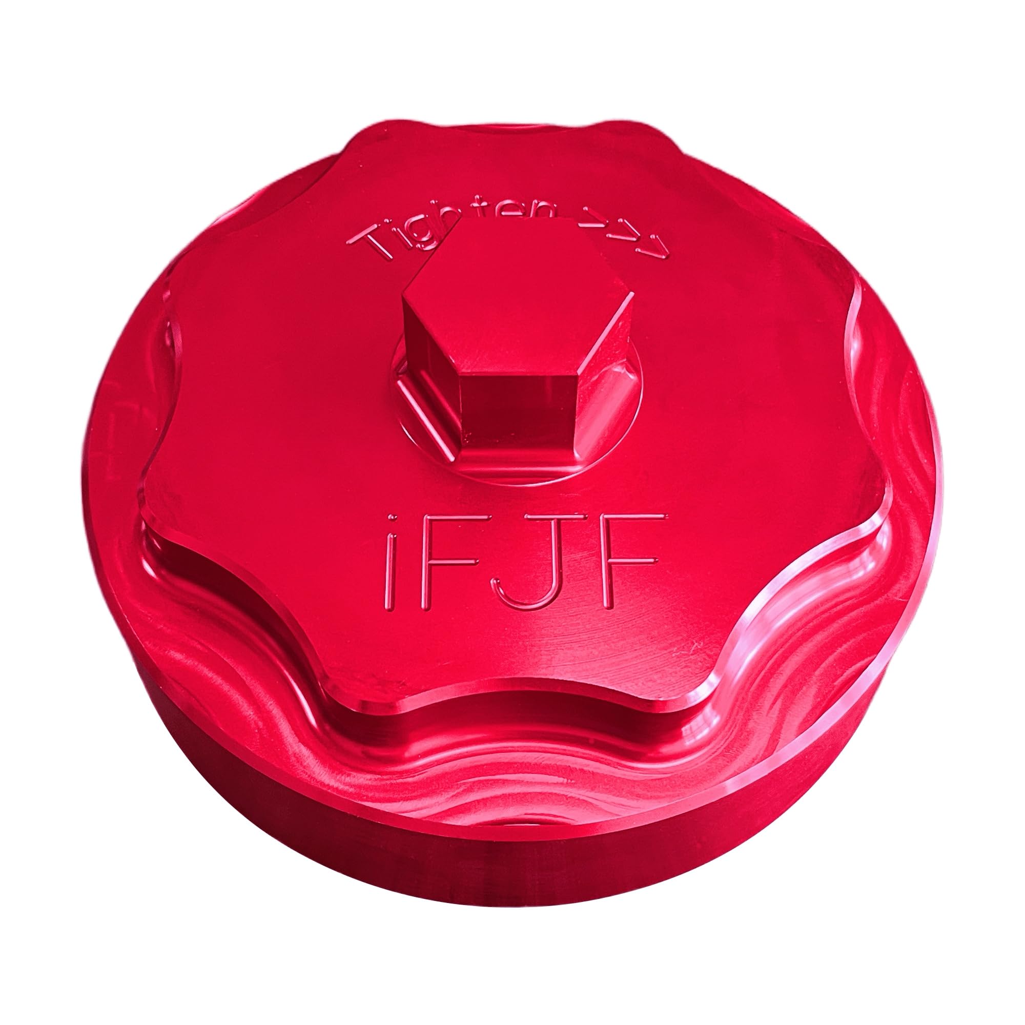 iFJF red cap front view showing durable CNC finish and bolt fit