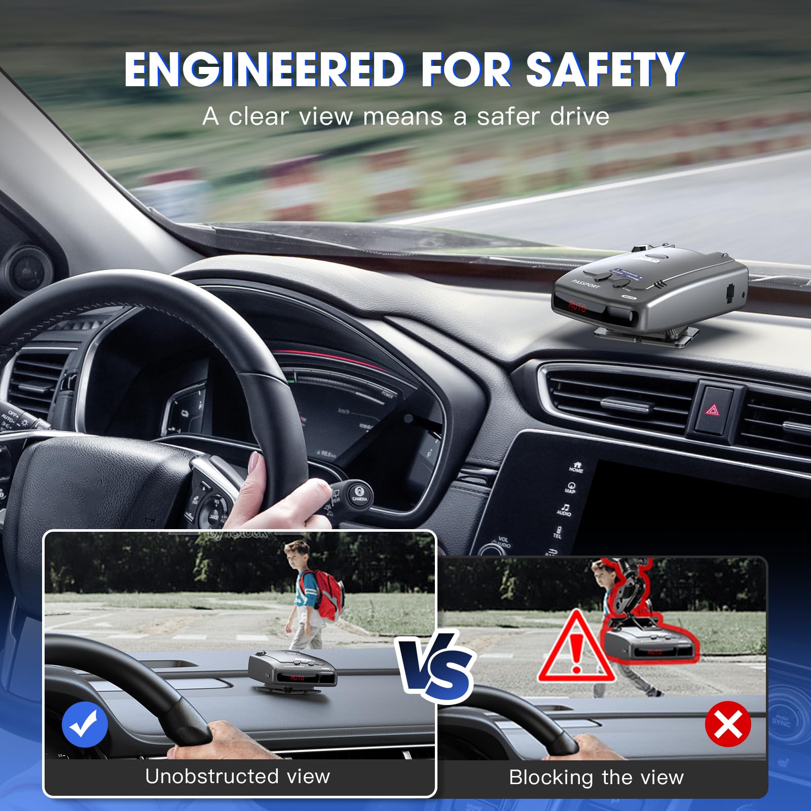 iGoevo installed inside a sedan showing tidy dashboard setup and stable hold