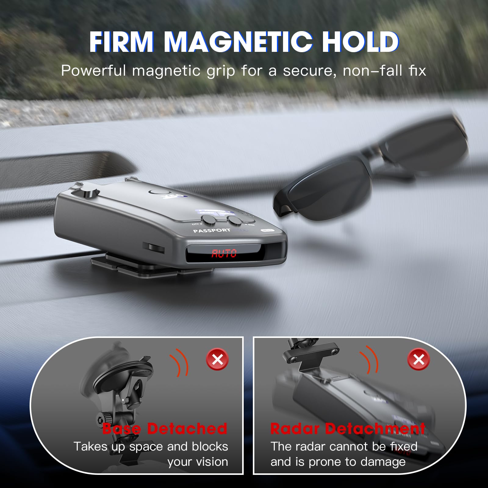 iGoevo side profile highlighting low-profile design that reduces windshield obstruction