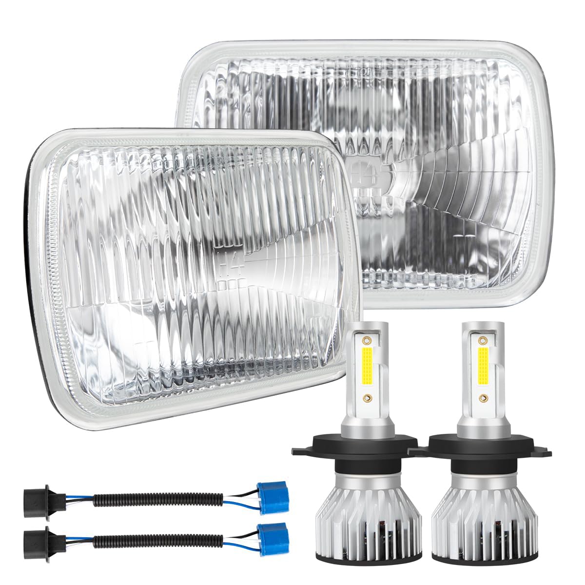 IHNZCB front view of 7x6 glass headlights showing classic OEM look and improved visibility